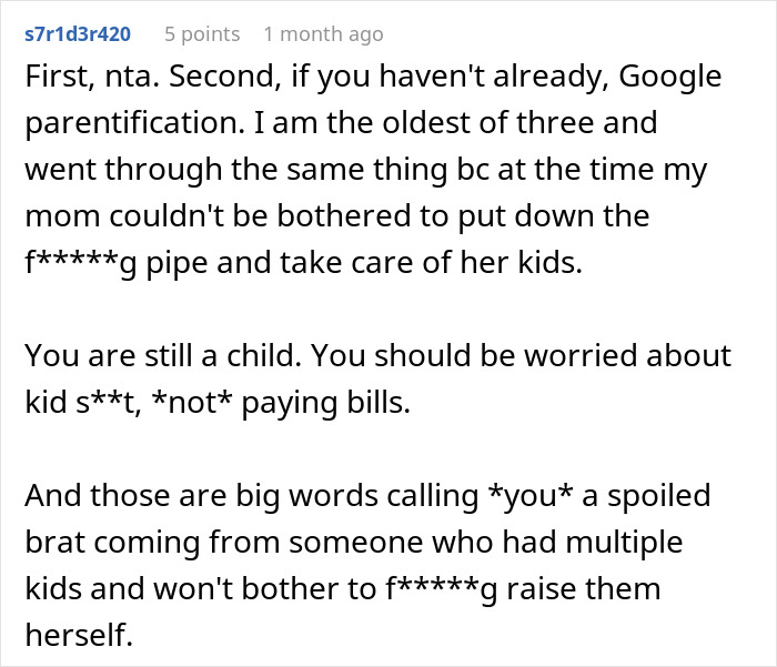 Text describes parentification issues, teenager's responsibilities, and a mother's neglect. Text describes parentification issues, teenager's responsibilities, and a mother's neglect.