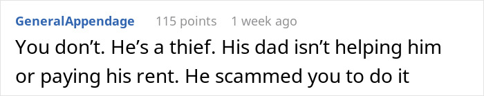 Comment exposing rent scam, calling a boyfriend a thief for secretly pocketing rent money. Comment exposing rent scam, calling a boyfriend a thief for secretly pocketing rent money.