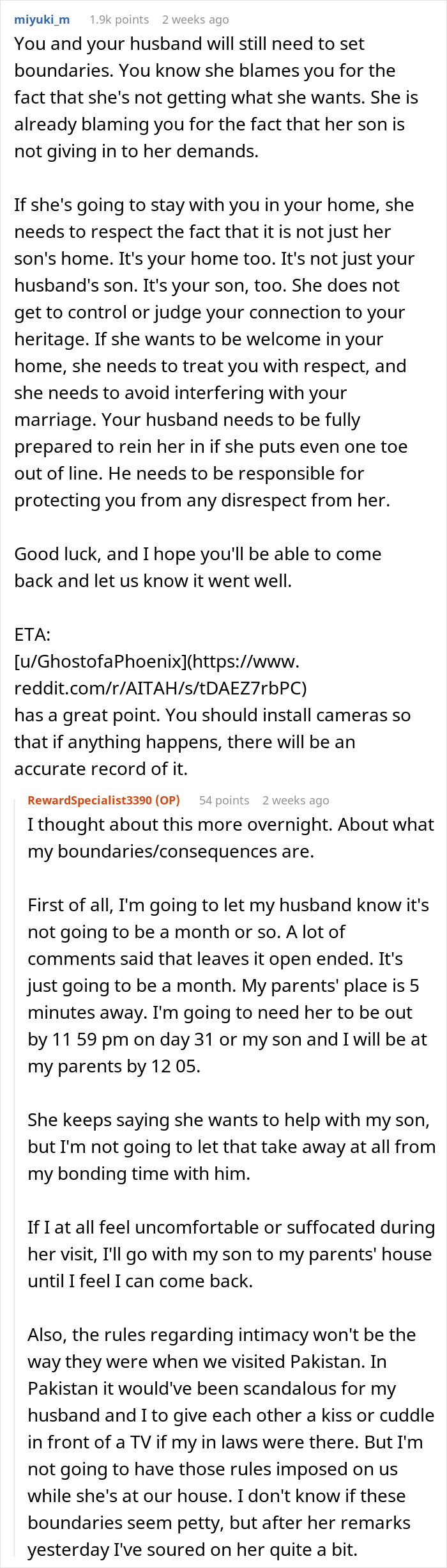 Discussion on setting boundaries with MIL during her extended stay; emphasizes respect and personal space. Discussion on setting boundaries with MIL during her extended stay; emphasizes respect and personal space.