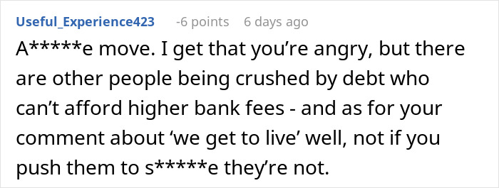 Comment discussing financial struggles and living with debt-related stress.