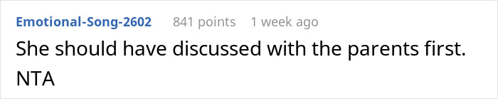 Reddit comment discussing a dance teacher's sleepover invite, emphasizing parental consent.