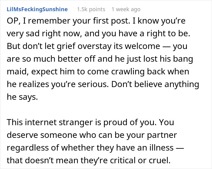 Reddit comment advising a person on relationship health, emphasizing the importance of partners and communication.