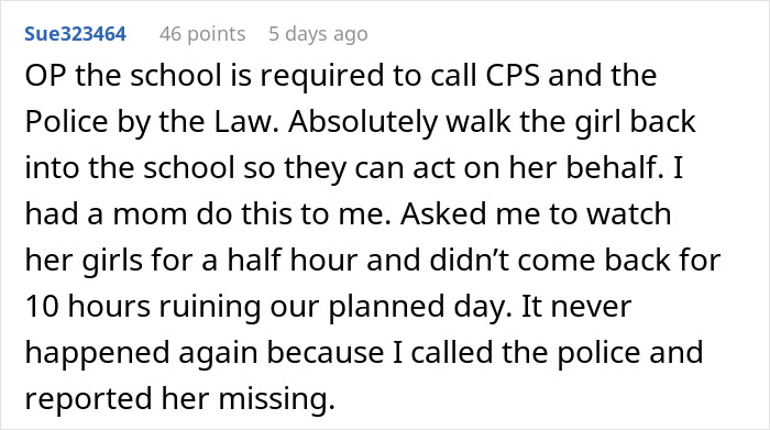 Text screenshot about babysitting misunderstanding and police involvement.