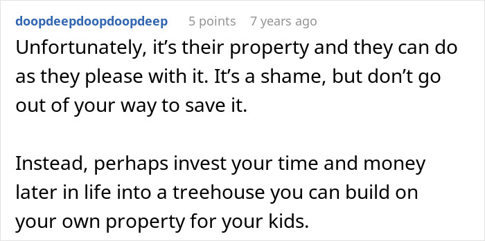 Sad daughter sitting alone by a childhood tree house, reflecting on memories with a somber expression.