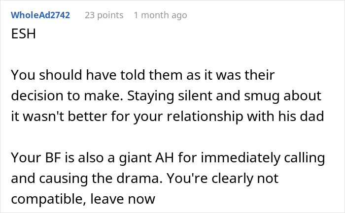 Reddit comment criticizing relationship dynamics after FIL's reaction to vegetarian meatballs.