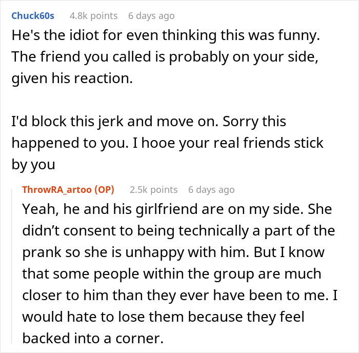 Reddit comments discussing a prank involving a fake affair and pregnancy gone wrong, resulting in a breakup. Reddit comments discussing a prank involving a fake affair and pregnancy gone wrong, resulting in a breakup.