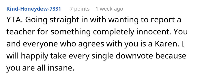 Reddit comment discussing a mom's reaction to a dance teacher's sleepover invite.