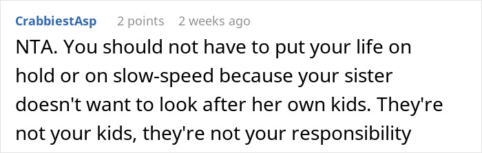 Comment on babysitting nephews, emphasizing personal responsibility and scheduling priorities. Comment on babysitting nephews, emphasizing personal responsibility and scheduling priorities.
