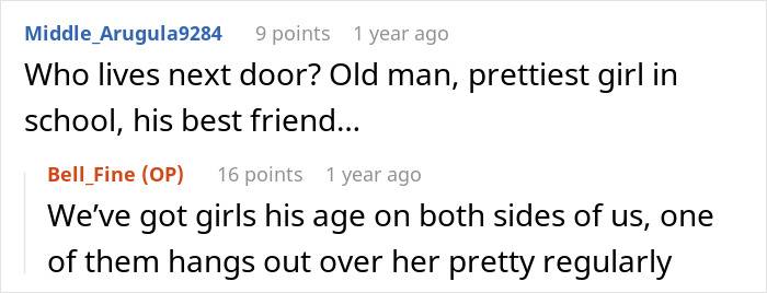 Screenshot of an online discussion about a dad catching teen son creeping around neighbor's yard at night.