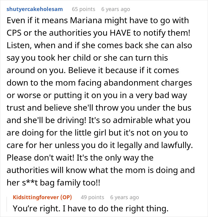 Discussion on babysitting responsibility and legal advice in comment thread.