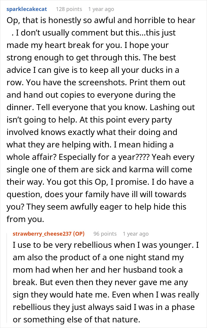 Text conversation about bride exposing fianc&eacute;&rsquo;s affair during rehearsal dinner chaos.