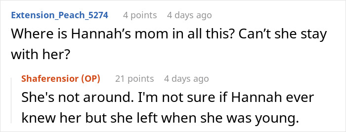 Reddit comments discussing a pregnant stepdaughter's situation and absence of her mom.