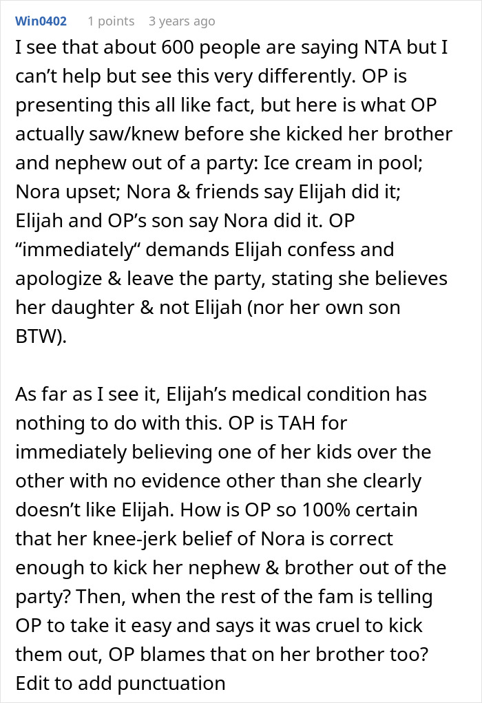 Text conversation about a spoiled boy demanding extra ice cream, leading to family conflict at a birthday party.