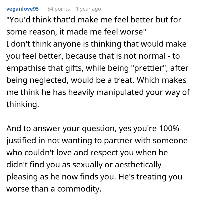 Reddit comment discussing relationship issues after weight loss. Reddit comment discussing relationship issues after weight loss.