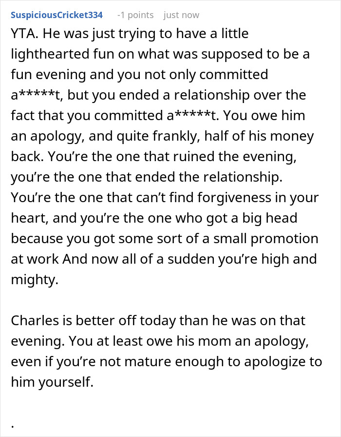 Text discussion on a man smashing cake in girlfriend's face, ending the relationship.