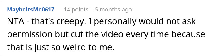 Reddit comment discussing turning off security cameras for privacy from elderly father.