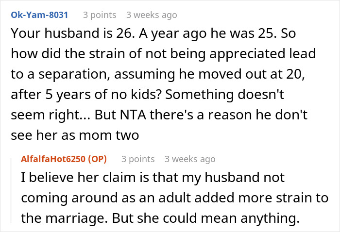 Reddit comments discussing the strain in a marriage involving a husband and his exclusion in a wedding with step MIL upset.