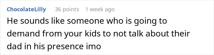 Comment on man upset about future wife's tattoo from late husband.