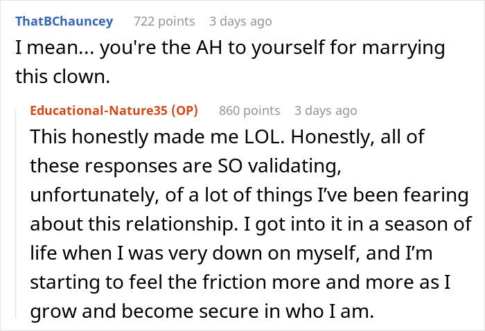 Reddit comments discussing relationship expectations and personal growth. Reddit comments discussing relationship expectations and personal growth.