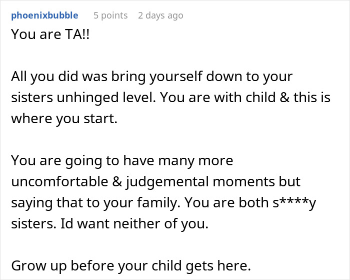 Comment criticizing two sisters for judgmental behavior during pregnancy news. Comment criticizing two sisters for judgmental behavior during pregnancy news.