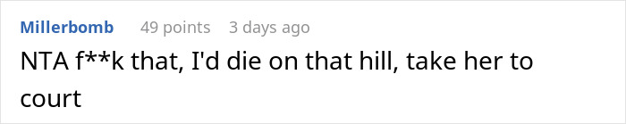 Comment about family drama and damages involving a sister and nephew, suggesting legal action.