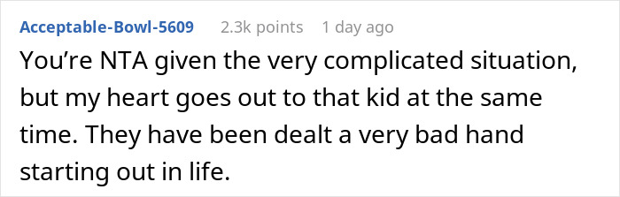 Comment discussing complex feelings about a father's decision regarding support for a child from an affair. Comment discussing complex feelings about a father's decision regarding support for a child from an affair.