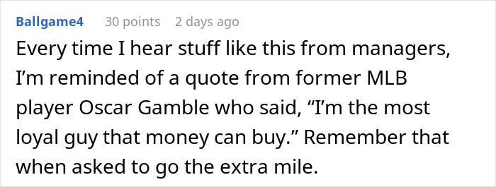 Comment highlighting employee loyalty in response to team dynamics. Comment highlighting employee loyalty in response to team dynamics.