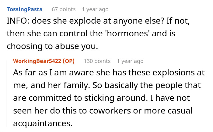 Reddit comments discussing emotional abuse by pregnant wife towards husband.