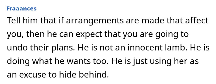 Text post with user Fraaances advising to undo plans affecting you, highlighting SIL's controlling behavior frustrations over 18 years.