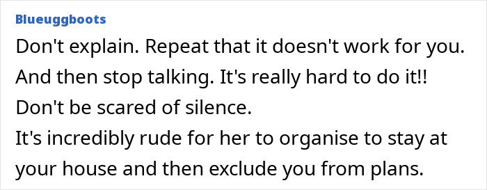 Comment text about dealing with SIL&rsquo;s controlling behavior and coping with exclusion after years of frustration.