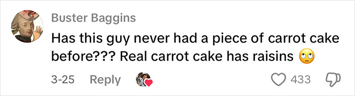Comment on carrot cake debate at Costco, questioning the inclusion of raisins.