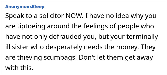 Text screenshot providing advice on inheritance issue involving a deceased uncle and an ill sister. Text screenshot providing advice on inheritance issue involving a deceased uncle and an ill sister.