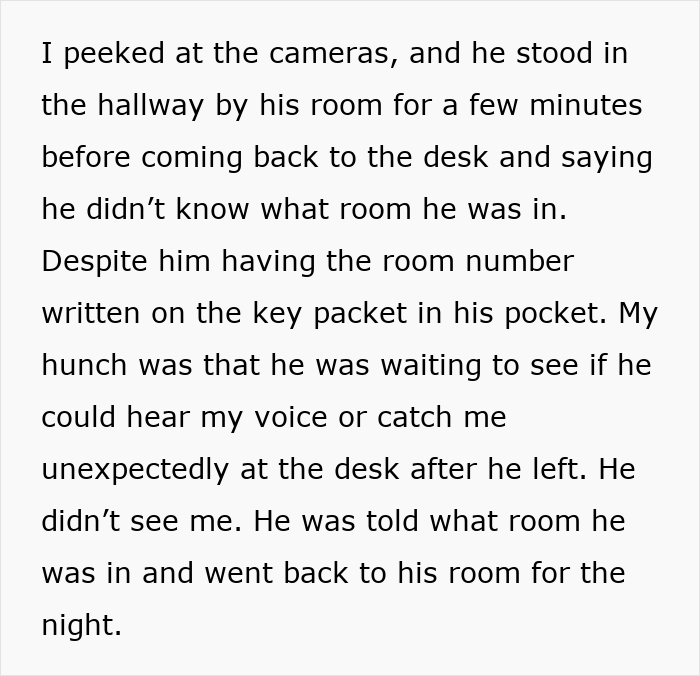 Text describing a delusional client lost in a hallway, unaware of his hotel room location.