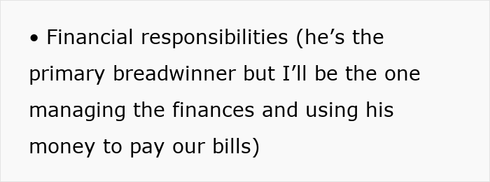 Text about financial responsibilities and managing finances in a relationship.