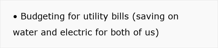 Budgeting utility bills note on saving water and electric for two people.