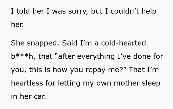 Text exchange shows tension between daughter and mom over past grievances and current living situation. Text exchange shows tension between daughter and mom over past grievances and current living situation.