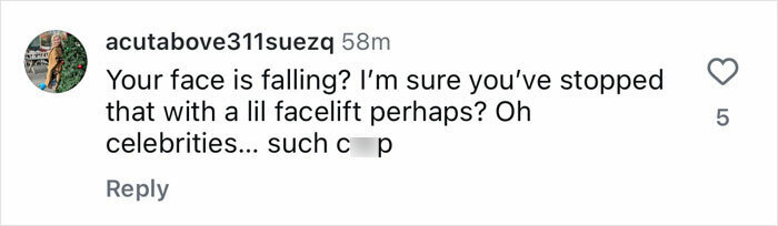 A critical comment about celebrities on social media, questioning beauty standards and plastic surgery. A critical comment about celebrities on social media, questioning beauty standards and plastic surgery.