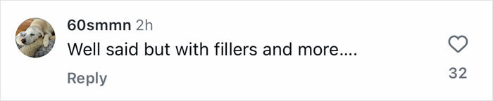 Comment criticizing beauty standards, mentioning fillers. Comment criticizing beauty standards, mentioning fillers.