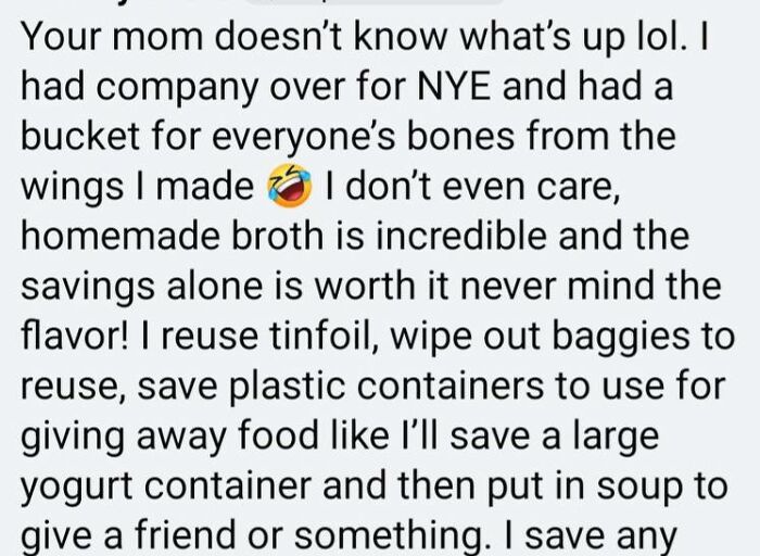 Worst potluck dishes: a story about saving wing bones for homemade broth and reusing containers for soups.