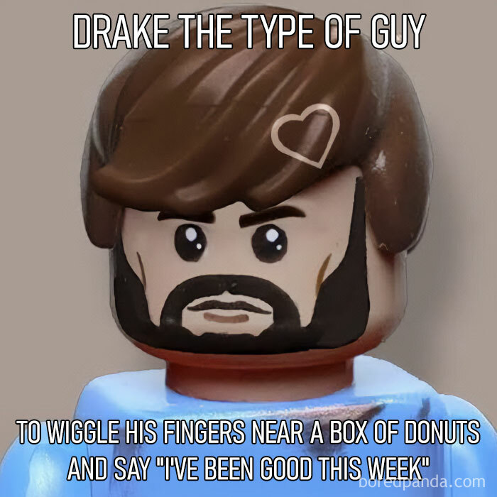 Drake the type of guy meme with a Lego figure, text jokes about being good near donuts.