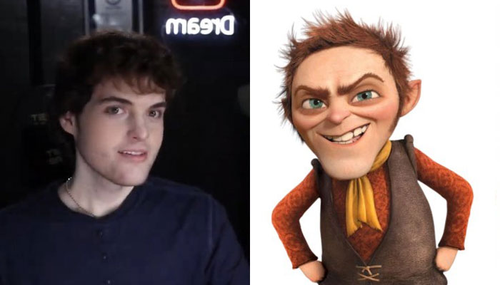 Youtuber Dream in dark shirt next to animated character, illustrating Dream face reveal and fan reactions in Minecraft community.