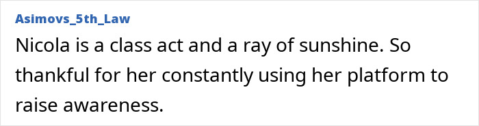 Nicola Coughlan praised for raising awareness, described as a "ray of sunshine" in a supportive online comment. Nicola Coughlan praised for raising awareness, described as a "ray of sunshine" in a supportive online comment.
