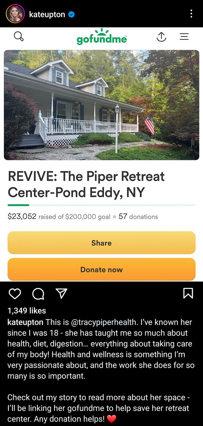 "Fundraiser post for reviving Piper Retreat Center in Pond Eddy."