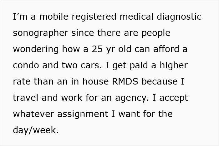 Text from mobile sonographer explaining high income and lifestyle. Text from mobile sonographer explaining high income and lifestyle.