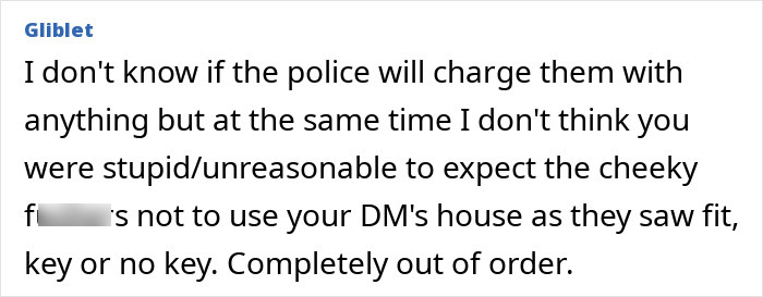 Text from a user commenting on neighbors causing damage to a house.