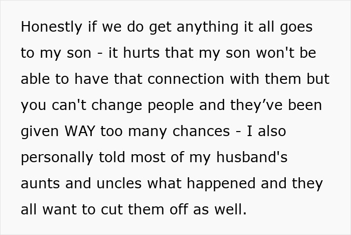 Text discusses family issues and false CPS claims impacting son; reveals intention to sever ties with certain relatives.