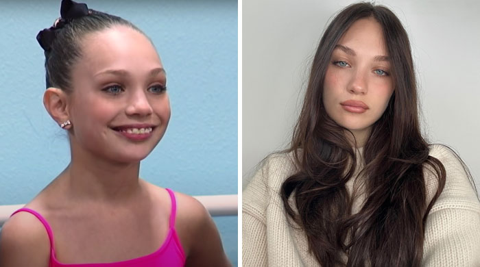 Side-by-side then and now photos of a famous celebrity showing changes over time in appearance and style.