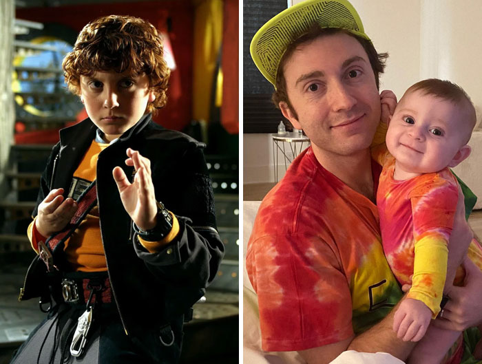 Then and now photos of famous celebrities showing childhood and adult moments side by side for a nostalgic feel.