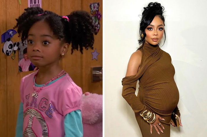 Side-by-side then and now photos of a famous celebrity showcasing the passage of time and celebrity transformation.