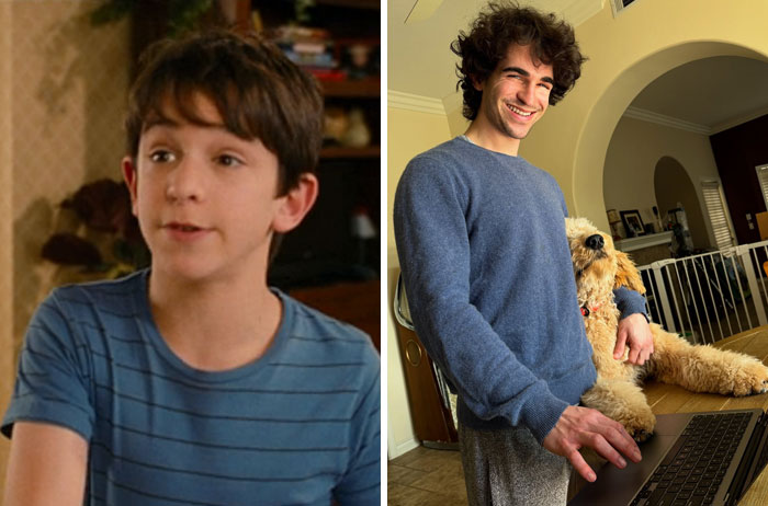 Side by side then and now photos of a famous celebrity smiling, showing how much they have changed over time